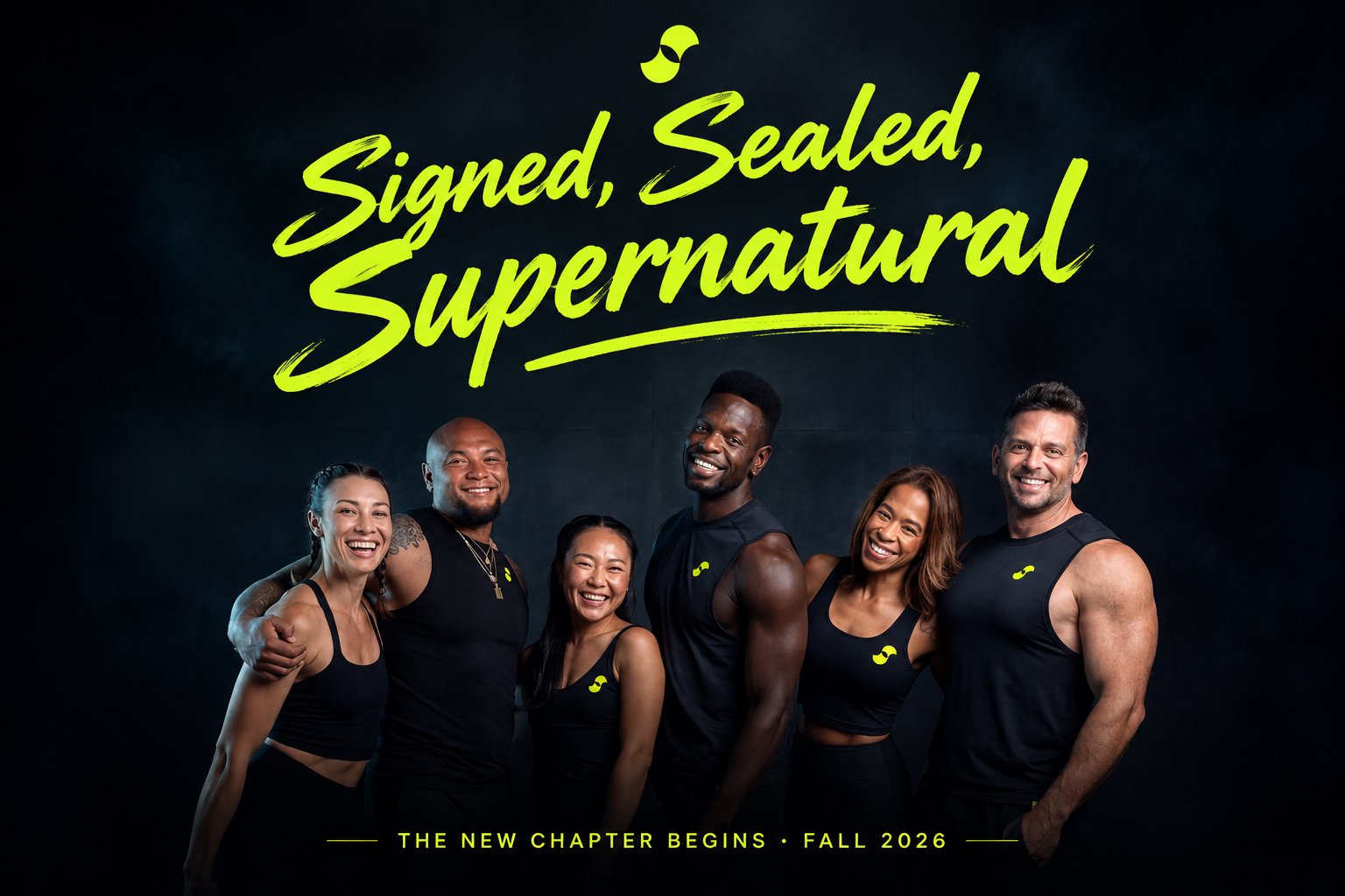 Signed, Sealed, Supernatural — the six Supernatural coaches smiling together. The new chapter begins, fall 2026.